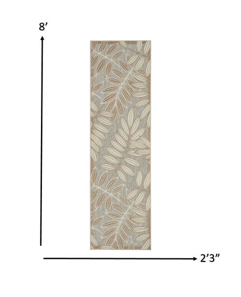 2 x 8 Natural Leaves Indoor Outdoor Runner Rug