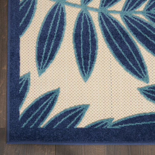 3 x 4 Navy and Beige Leaves Indoor Outdoor Area Rug