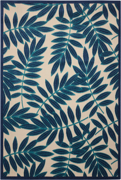 4 x 6 Navy and Beige Leaves Indoor Outdoor Area Rug