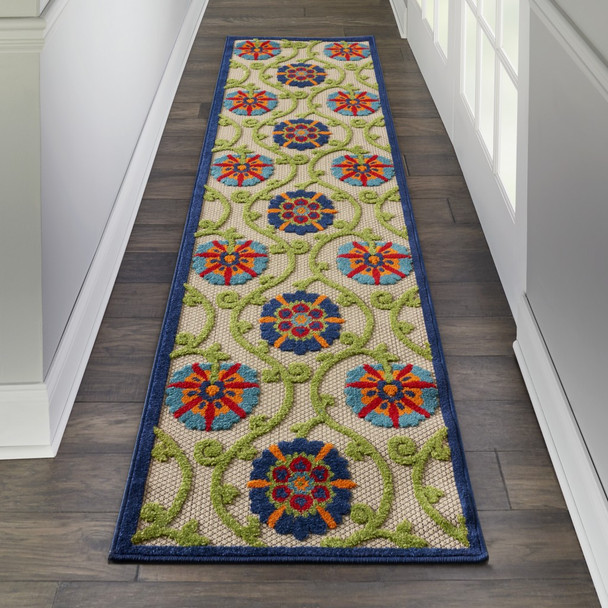 2 x 12 Blue Vines Indoor Outdoor Runner Rug