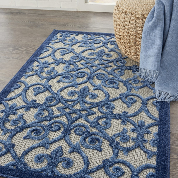 3 x 4 Gray and Blue Indoor Outdoor Area Rug