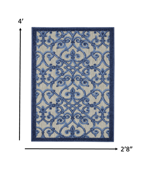 3 x 4 Gray and Blue Indoor Outdoor Area Rug