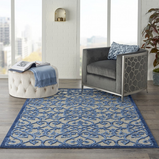 5 x 8 Gray and Blue Indoor Outdoor Area Rug