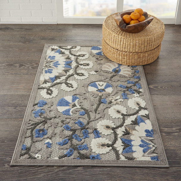 3 x 4 Gray and Blue Vines Indoor Outdoor Area Rug