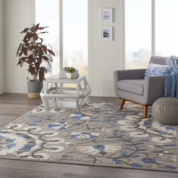 8 x 11 Gray and Blue Vines Indoor Outdoor Area Rug