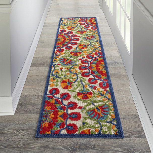 2 x 8' Red and Multicolor Indoor Outdoor Runner Rug