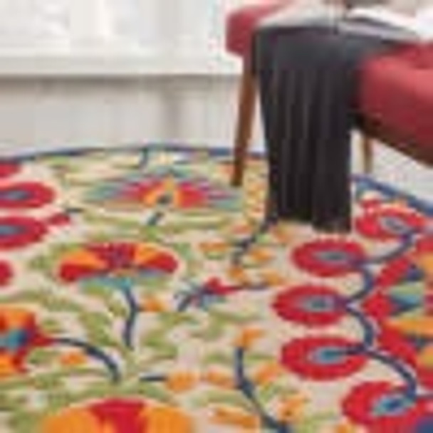 5 Round Red and Multicolor Indoor Outdoor Area Rug