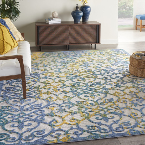 8 x 11 Ivory and Blue Indoor Outdoor Area Rug