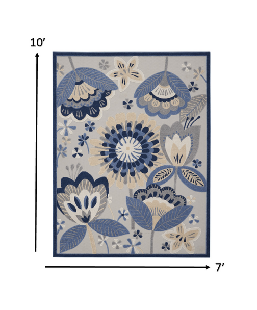 7 x 10' Blue and Gray Indoor Outdoor Area Rug