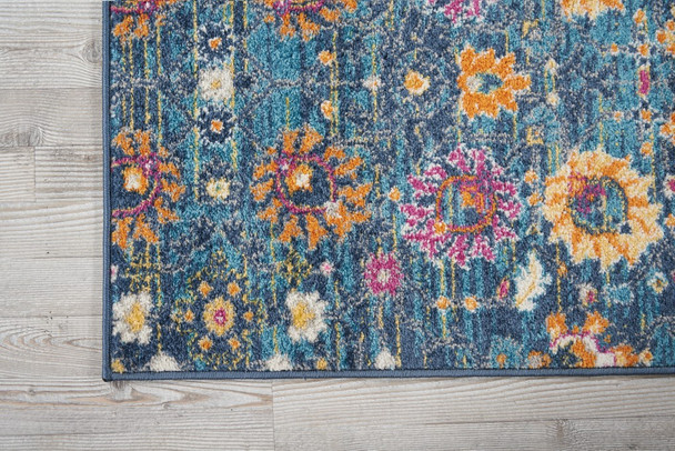 2 x 10 Denim Blue Florals Distressed Runner Rug