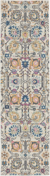 2 x 8 Ivory and Multicolor Floral Buds Runner Rug