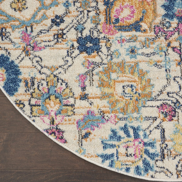 4 Round Ivory and Multicolor Floral Buds Area Rug