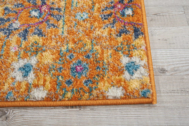 2 x 8 Sun Gold and Navy Distressed Runner Rug