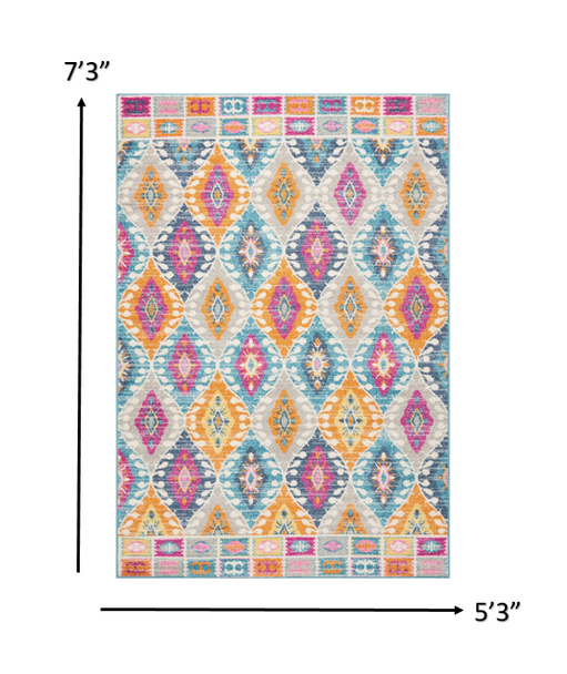 5 x 7 Multicolor Ogee Pattern Area Rug