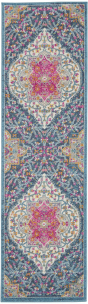 2 x 10 Blue and Pink Medallion Runner Rug