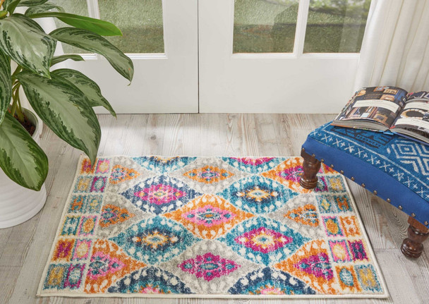 2 x 3 Multicolor Ogee Pattern Scatter Rug