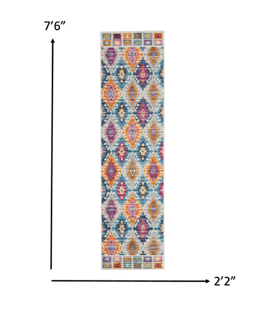 2 x 8 Multicolor Ogee Pattern Runner Rug