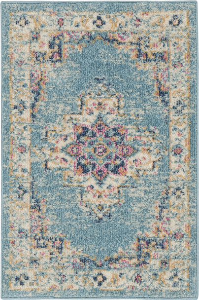 2x3 Light Blue Distressed Medallion Scatter Rug