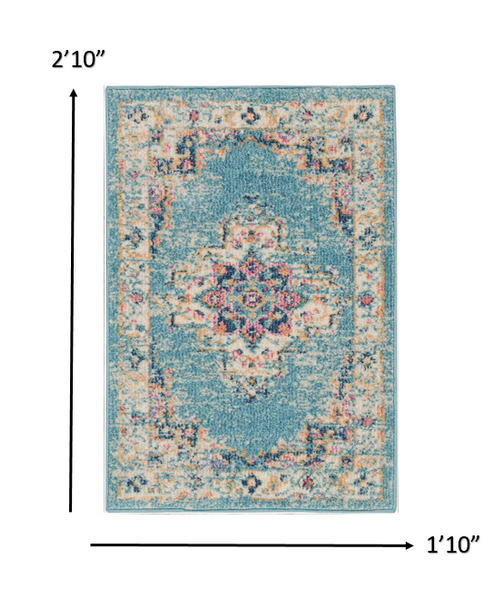 2x3 Light Blue Distressed Medallion Scatter Rug