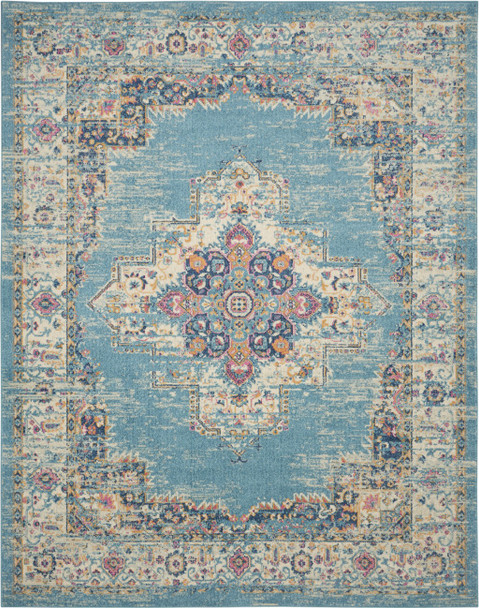 8x10 Light Blue Distressed Medallion Area Rug