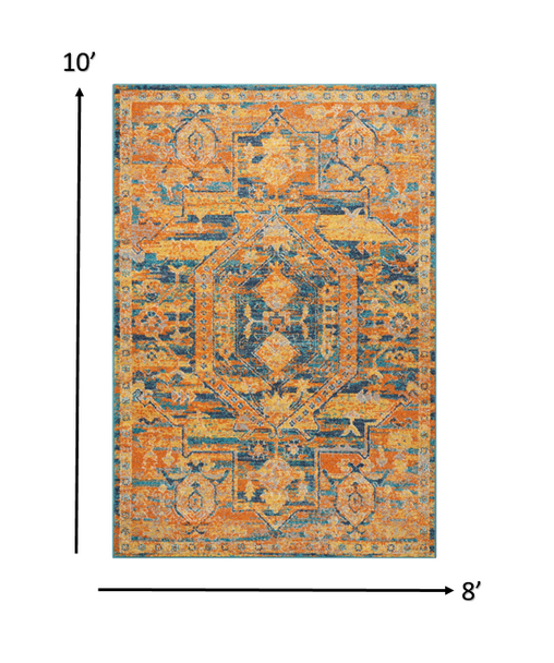 8 x 10 Gold and Blue Antique Area Rug