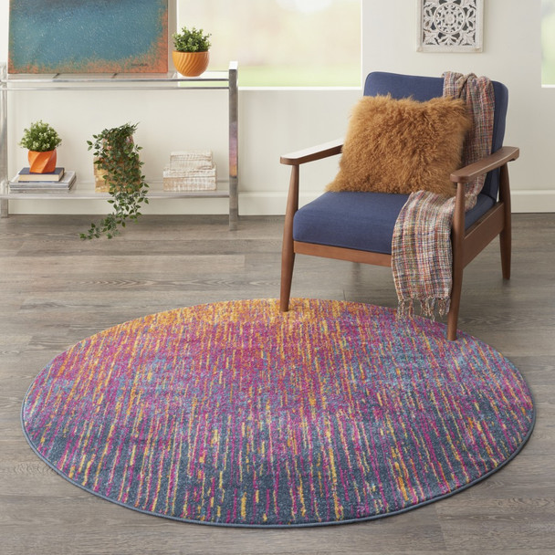 4 Round Rainbow Abstract Striations Area Rug