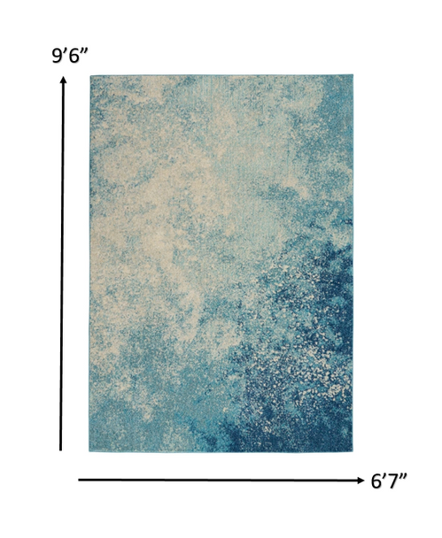 7 x 10 Light Blue and Ivory Abstract Sky Area Rug