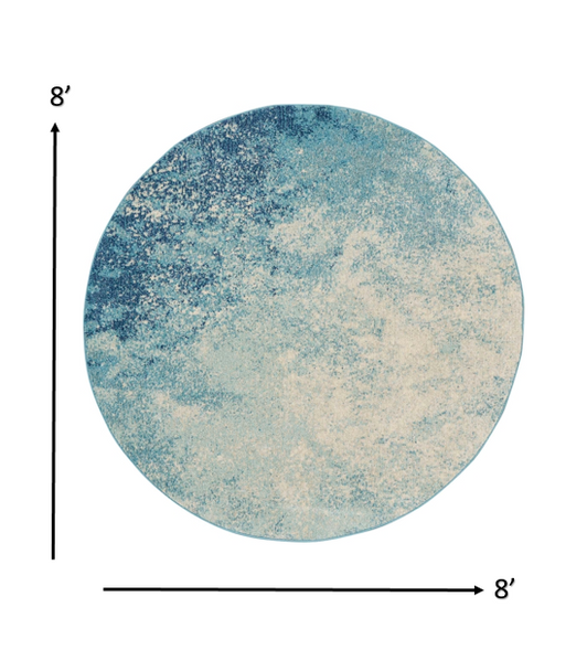 8 Round Light Blue and Ivory Abstract Sky Area Rug