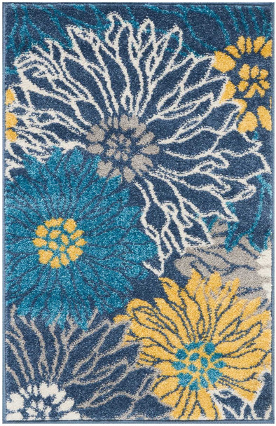 2 x 3 Blue Tropical Flower Scatter Rug