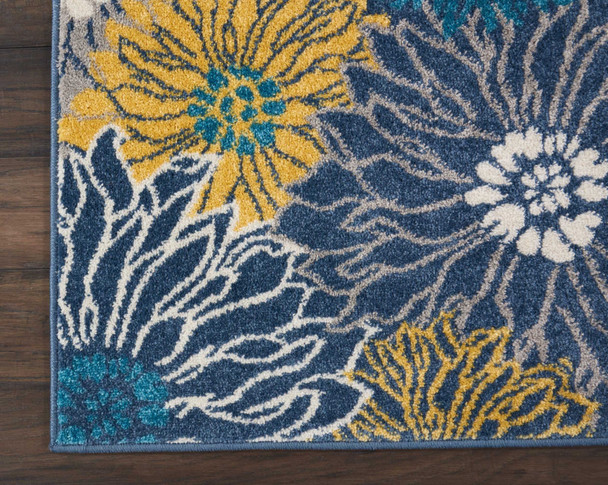 2 x 8 Blue Tropical Flower Runner Rug