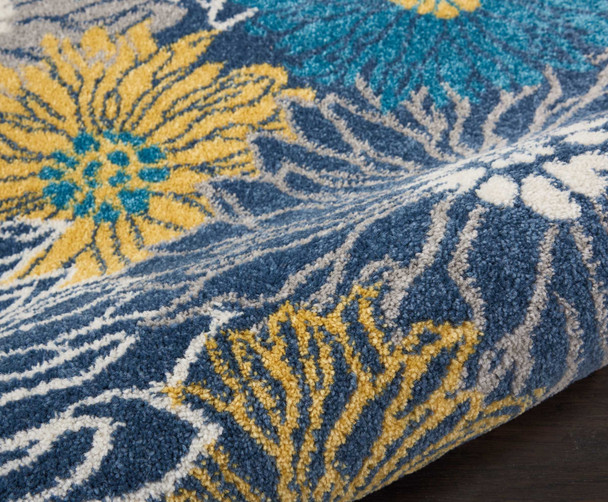 2 x 8 Blue Tropical Flower Runner Rug