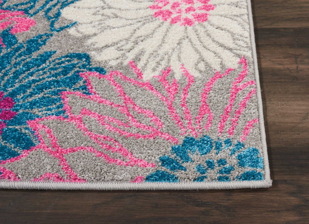 2 x 3 Gray and Pink Tropical Flower Scatter Rug