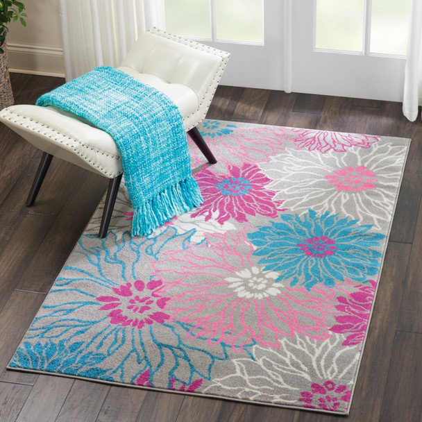 4 x 6 Gray and Pink Tropical Flower Area Rug