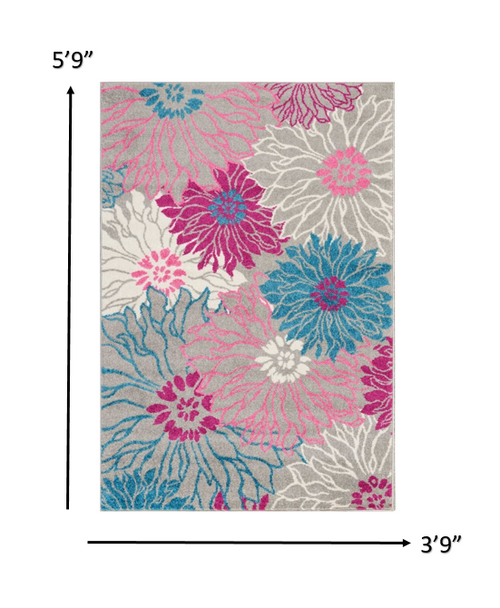 4 x 6 Gray and Pink Tropical Flower Area Rug