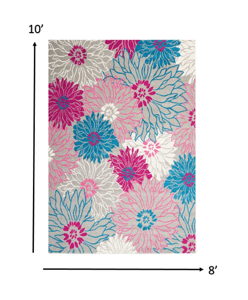 8 x 10 Gray and Pink Tropical Flower Area Rug