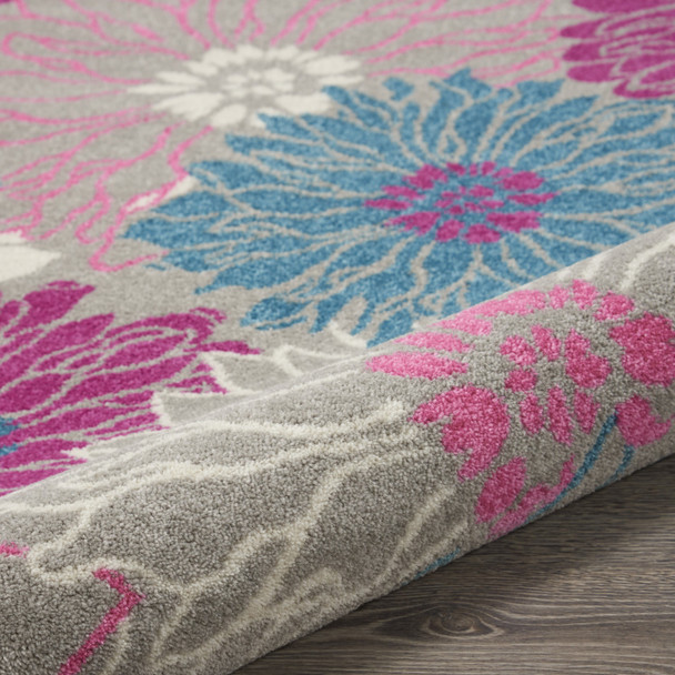 8 Round Gray and Pink Tropical Flower Area Rug