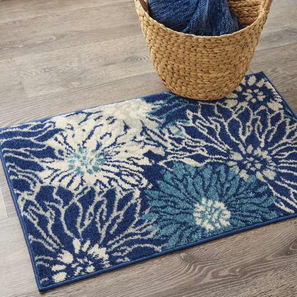 2 x 3 Navy and Ivory Floral Scatter Rug