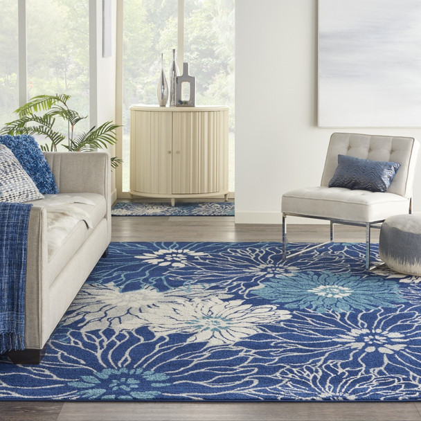 7 x 10 Navy and Ivory Floral Area Rug