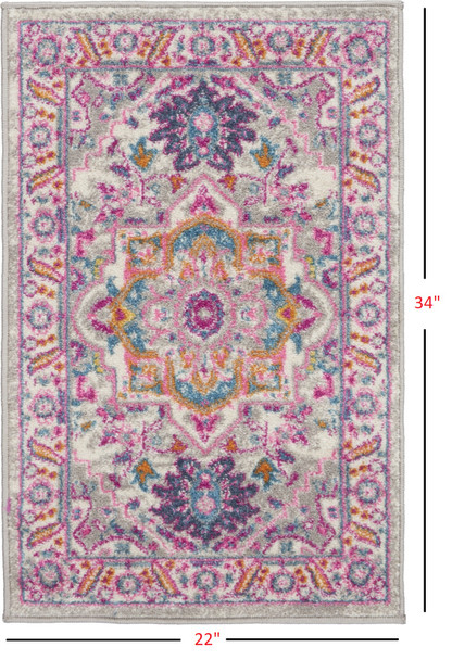 2 x 3 Light Gray and Pink Medallion Scatter Rug