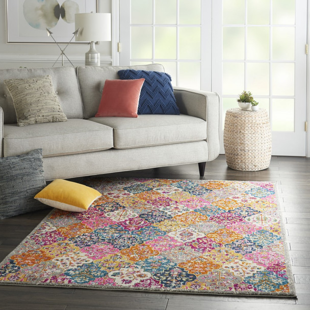 5 x 7 Muted Brights Floral Diamond Area Rug