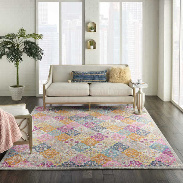 8 x 10 Muted Brights Floral Diamond Area Rug