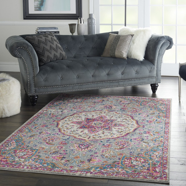 5 x 7 Gray and Pink Medallion Area Rug