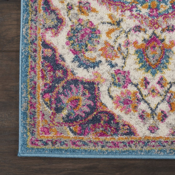 2 x 8' Pink and Blue Floral Medallion Runner Rug