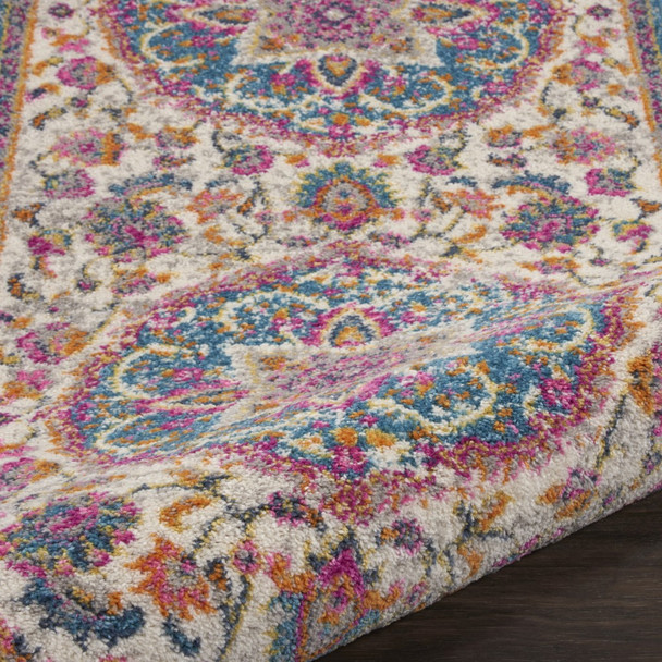 2 x 8' Pink and Blue Floral Medallion Runner Rug