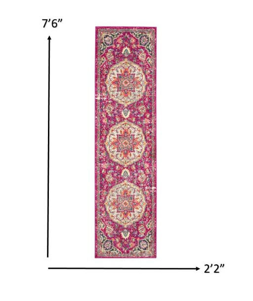 2 x 8 Pink and Ivory Medallion Runner Rug