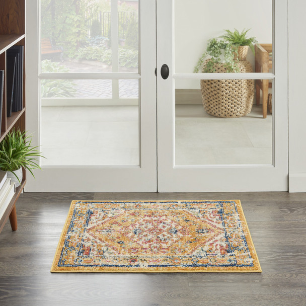 2 x 3 Ivory and Yellow Center Medallion Scatter Rug