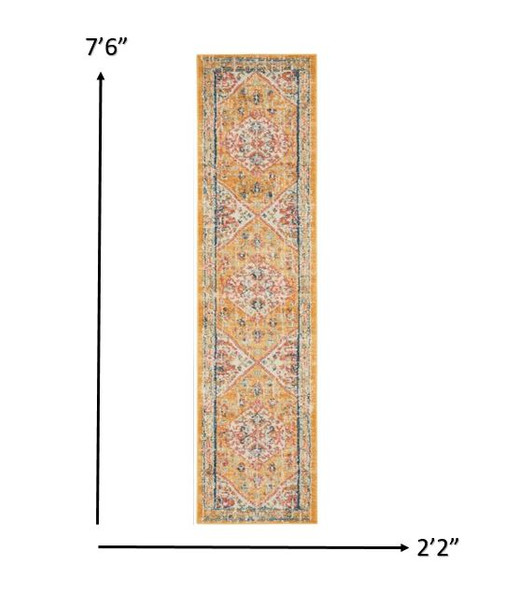 2 x 8 Ivory and Yellow Center Medallion Runner Rug