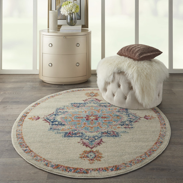 5 Round Gray Distressed Medallion Area Rug