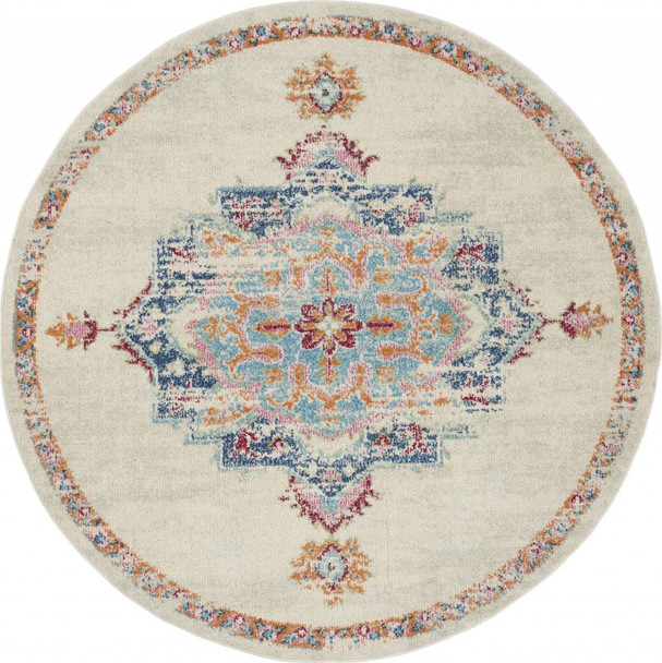 5 Round Gray Distressed Medallion Area Rug