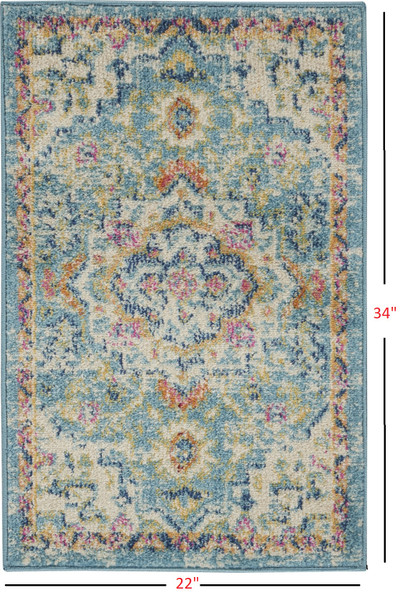 2 x 3 Light Blue and Ivory Distressed Scatter Rug